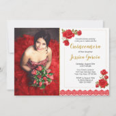 Charro Quinceñera Einladung| Rose und Spitzen Einladung (Vorderseite)