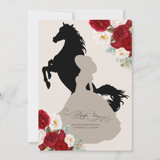 Charro Red White Gold Quinceanera Einladung (Rückseite)