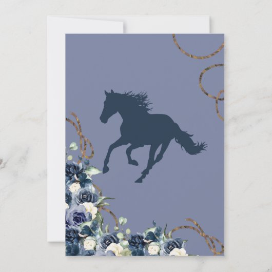 Charro Royal Navy Blue Floral Wappen Quinceanera Einladung (Rückseite)