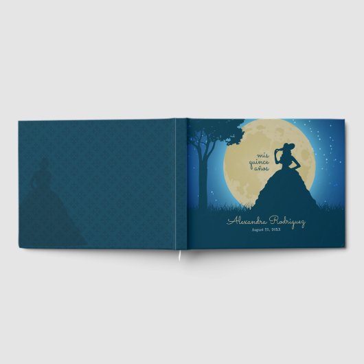 Charro-Silhouette mit Moon Quinceanera Gästebuch (Voll)