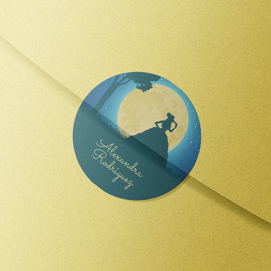 Charro-Silhouette mit Moon Quinceañera Runder Aufkleber