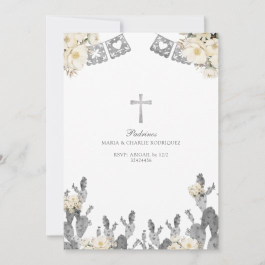 Charro Silver White Mexican Bautizo Y Primer Anito Einladung (Rückseite)