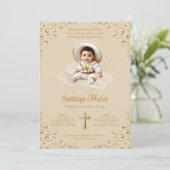 Charro Taufe - Junge - Tan & Gold Einladung (Stehend Vorderseite)