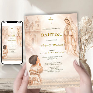 Charro-Taufe Junge Virgen Guadalupe Kirche Beige Einladung