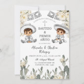 Charro Twins Boy Mexican Baptisse & First Birthday Einladung (Vorderseite)