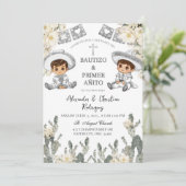 Charro Twins Boy Mexican Baptisse & First Birthday Einladung (Stehend Vorderseite)