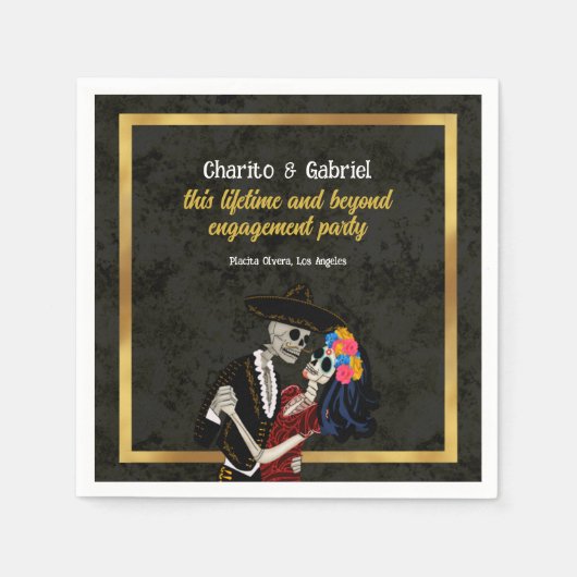 Charro und Catrina Sugar Skulls Black Serviette (Vorderseite)