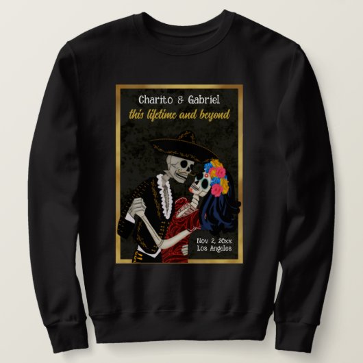 Charro und Catrina Sugar Skulls Black Sweatshirt (Design vorne)