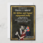 Charro und Catrina Sugar Skulls Tanzen Verlobung Einladung (Vorderseite)