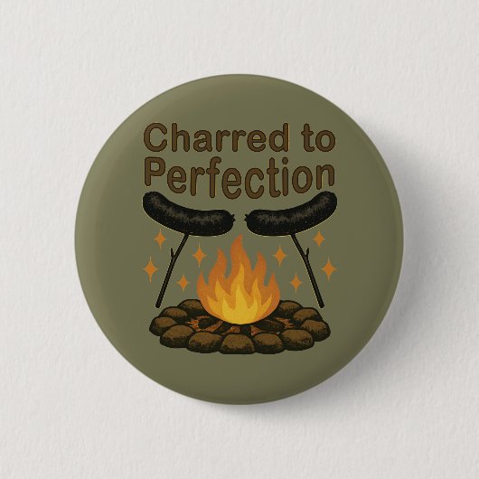 Charted to Perfection Funny Campfire Hot Dog Button (Vorderseite)