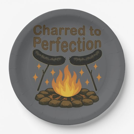 Charted to Perfection Funny Campfire Hot Dog Pappteller (Vorderseite)