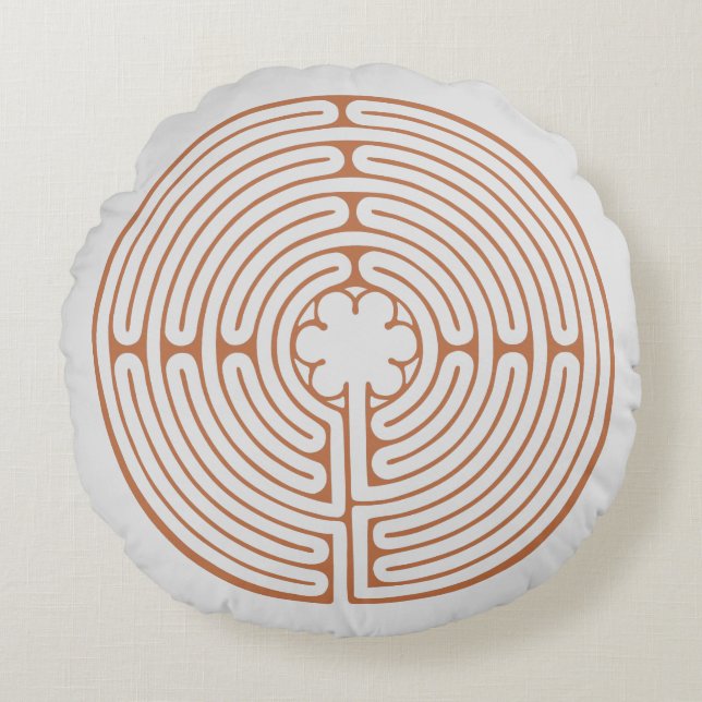 Chartres Labyrinth Brown und Cream Rundes Kissen (Vorderseite)