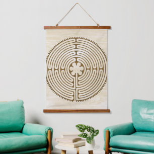 Chartres Labyrinth - Spirituelles Symbol Antique 1 Wandteppich Mit Holzrahmen