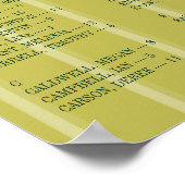 Chartreuse Alphabetical Wedding Seating Chart Poster (Ecke)