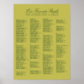 Chartreuse Alphabetical Wedding Seating Chart Poster (Vorne)