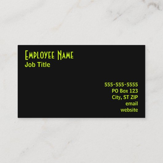 Chartreuse & Black Business Card Visitenkarte (Rückseite)