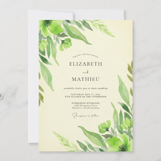 Chartreuse Blatt Hochzeit Einladung (Vorderseite)
