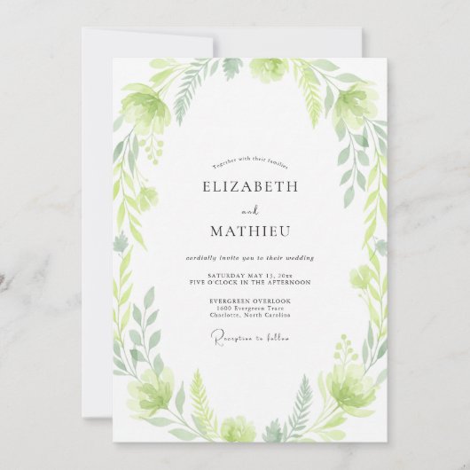 Chartreuse-Blatt-Hochzeit Einladung (Vorderseite)