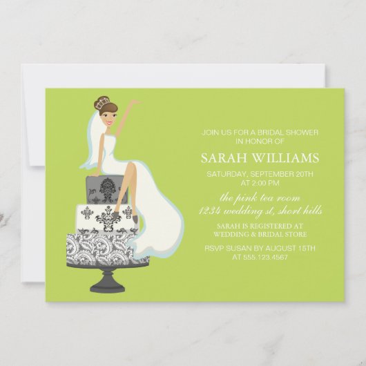 Chartreuse Bride auf Hochzeitskuchen Einladung (Vorderseite)