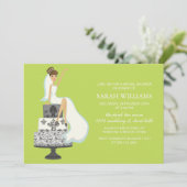 Chartreuse Bride auf Hochzeitskuchen Einladung (Stehend Vorderseite)