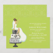 Chartreuse Bride auf Hochzeitskuchen Einladung (Vorne/Hinten)