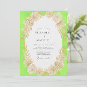 Chartreuse Champagner Florale Hochzeit Einladung (Stehend Vorderseite)
