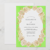 Chartreuse Champagner Florale Hochzeit Einladung (Vorne/Hinten)