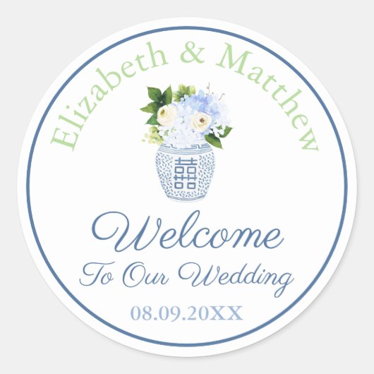 Chartreuse Chinoiserie Chic Wedding Willkommen Runder Aufkleber (Vorderseite)