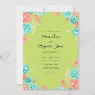 Chartreuse Cyan Wildblumen-Hochzeit Einladung