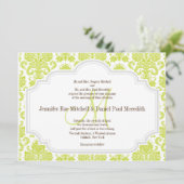 Chartreuse Damask Gray White Wedding Einladungen (Stehend Vorderseite)