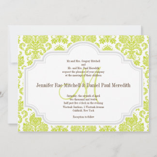 Chartreuse Damask Gray White Wedding Einladungen