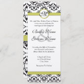 Chartreuse Damask Monogram Wedding Einladung (Vorne/Hinten)