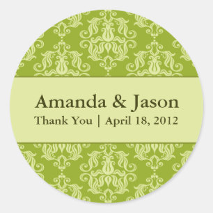 Chartreuse Damask Round Wedding Labels Sti Runder Aufkleber