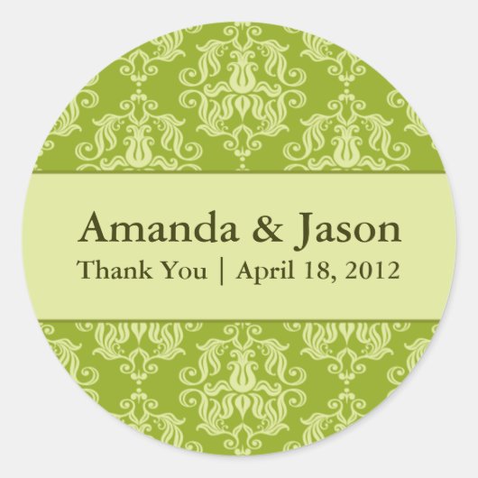 Chartreuse Damask Round Wedding Labels Sti Runder Aufkleber (Vorderseite)