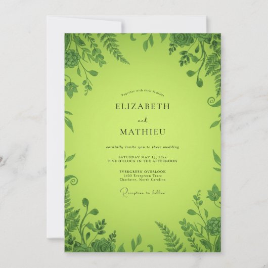 Chartreuse-Farn-Hochzeit Einladung (Vorderseite)