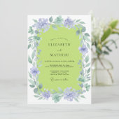 Chartreuse Flieder Kranz Hochzeit Einladung (Stehend Vorderseite)