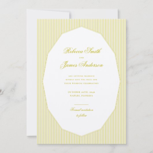 Chartreuse Formal Elegant Classic Stripes Wedding Save The Date (Vorderseite)