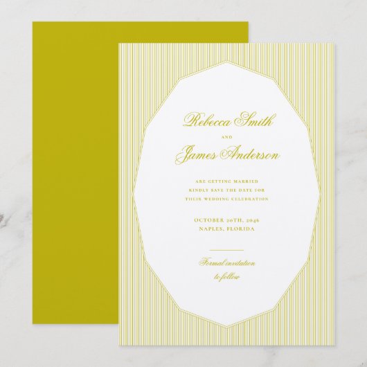 Chartreuse Formal Elegant Klassisch Gestreift Hoch Save The Date (Vorne/Hinten)