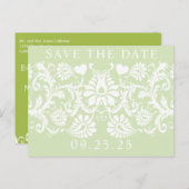 Chartreuse Funky Damask Save the Date Ankündigungspostkarte (Vorne/Hinten)