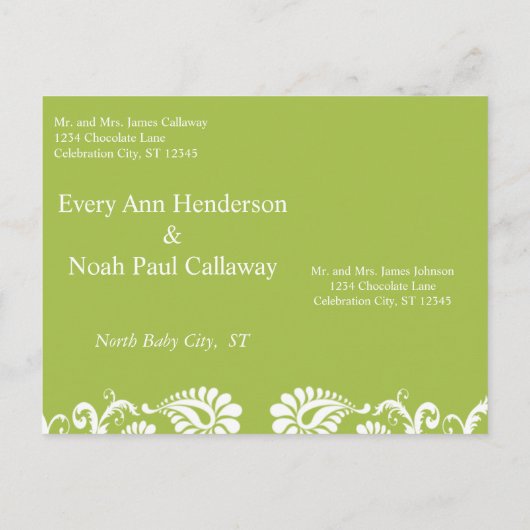 Chartreuse Funky Damask Save the Date Ankündigungspostkarte (Rückseite)