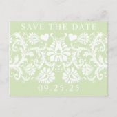Chartreuse Funky Damask Save the Date Ankündigungspostkarte (Vorderseite)