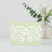 Chartreuse Funky Damask Save the Date Ankündigungspostkarte (Stehend Vorderseite)