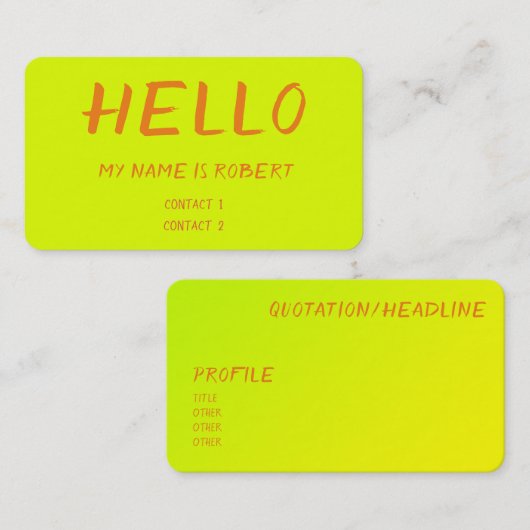 Chartreuse gelb - Hallo Visitenkarte (Vorne/Hinten)