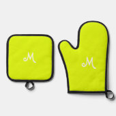 Chartreuse gelb - mit Monogramm Ofenhandschuh & Topflappen-Set (Vorderseite)