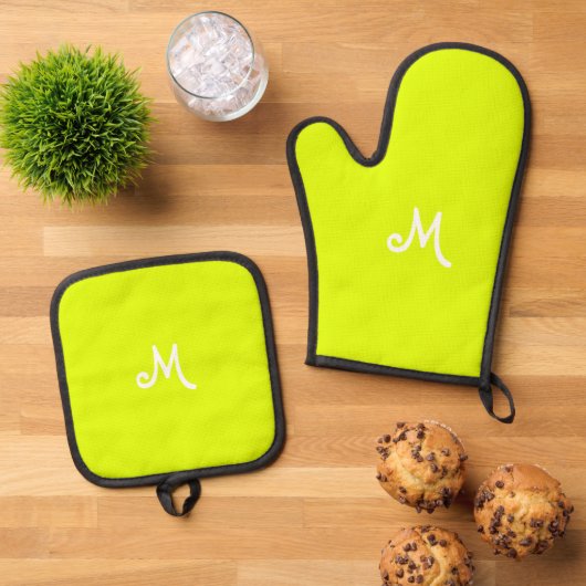 Chartreuse gelb - mit Monogramm Ofenhandschuh & Topflappen-Set (Oben Unten)