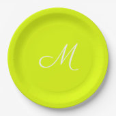 Chartreuse gelb - mit Monogramm Pappteller (Vorderseite)