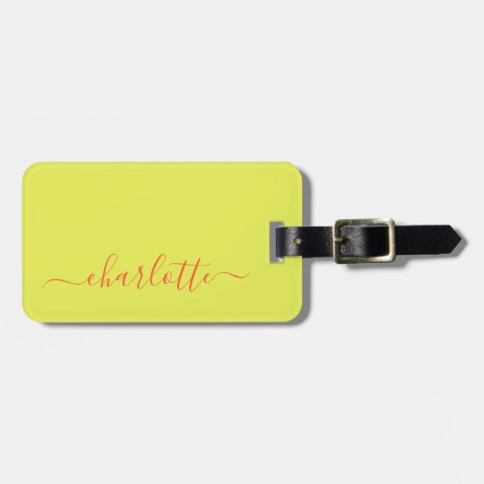 Chartreuse Gelb Orange Skript Personalisierter Nam Gepäckanhänger (Vorderseite horizontal)