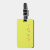 Chartreuse Gelb Orange Skript Personalisierter Nam Gepäckanhänger (Vorderseite vertikal)