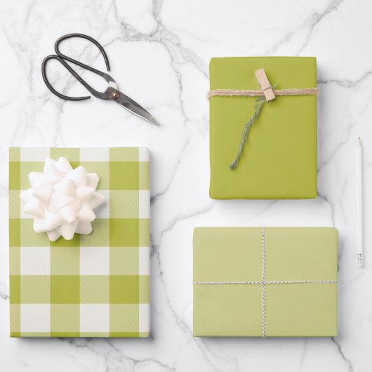 Chartreuse Gingham Geschenkpapier Set (Vorderseite)