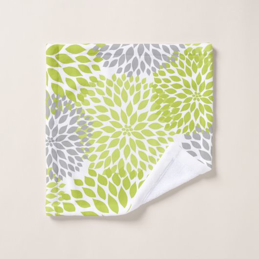 Chartreuse Gray Dahlia Blumenbadedekor Badhandtuch Set (Waschlappen)